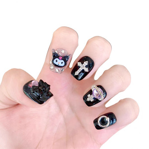 Vente en gros de 10 pièces de <span class=keywords><strong>faux</strong></span> ongles 3D Kuromi de qualité supérieure, courts, carrés, faits à la main, en acrylique, à presser, pour enfants - Product Image 5