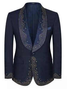2025 nouveauté <span class=keywords><strong>bleu</strong></span> <span class=keywords><strong>marine</strong></span> grande taille hommes strass col smoking 3 pièces costume <span class=keywords><strong>luxe</strong></span> hébergement <span class=keywords><strong>Blazer</strong></span> ensemble pour mariages Banquets - Product Image 4