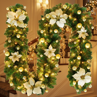 2026 Lampu LED Hijau Hiasan Rotan PVC Pohon Natal Buatan Karangan Bunga Spanduk Perlengkapan Pesta Ramah Lingkungan Dalam Ruangan Modern Dekorasi Dinding Meriah