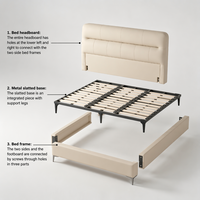 Lit de chambre WINMAX moderne et luxueux, rembourré en cuir, confortable, assemblé, avec cadre en bois de pin et en fer, taille King ou Queen, garantie 1 an
