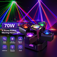 Projecteur LED mobile 70W à 4 bras, faisceau laser, stroboscope, boule magique, lampe DMX512, éclairage de scène activé par le son pour bar, karaoké, fête, discothèque