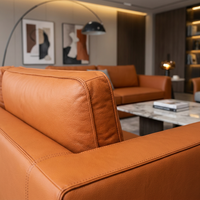 Canapé de bureau moderne en cuir orange, décoration artistique abstraite, sièges professionnels pour espace de travail créatif