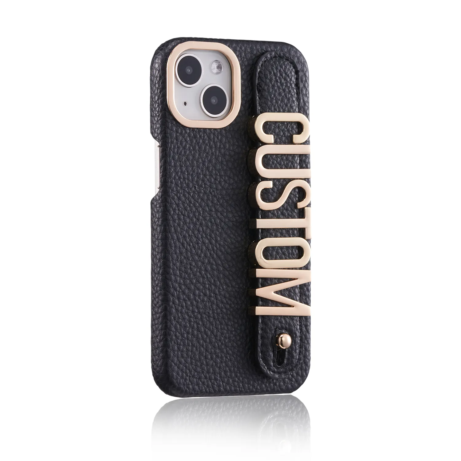 Custom name metal letter strap leather mobile phone case for iphone 14 14Pro 14promax 13 13Pro 13phone case