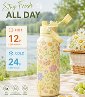 Bouteille d'eau isotherme en acier inoxydable à double paroi de 32 oz avec logo personnalisé, couvercle double usage, plusieurs tailles, sans BPA