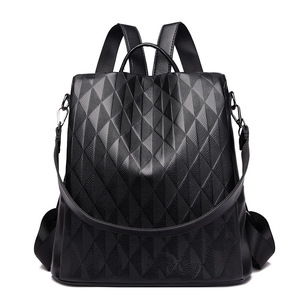 Wholesale Female Square Print <b>Backpacks</b> Pure Color High Capacity Travel <b>Backpack</b> PU Leather School <b>Students</b> Girls Bags - Product Image 1