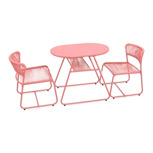 Modern Aluminum Rope Woven Comfortable Weather Resistant Garden <strong>Set</strong> <strong>Pink</strong> Outdoor Hotel Balcony Patio <strong>Bistro</strong> Table Chairs - Product Image 1