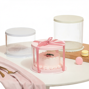 Maßgefertigte Recycelbare Extra Hohe Transparente Zylinder-Kuchenbox mit Schaumstoffeinlage 360-Grad-Präsentation PET-Kunststoff für Mehrstöckige Torten - Product Image 1