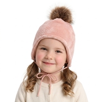 Bonnet d'hiver pour enfants avec cache-oreilles, rose, en peluche, pour petites filles, avec pompon en fausse fourrure, en polaire chaude, avec sangle sous le menton, pour la neige, le froid, les activités de plein air et le quotidien