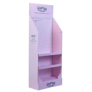 Expositor independiente de cartón de joyería de impresión de punto de Compra Personalizado de lujo soportes de exhibición de mostrador de cartón rosa