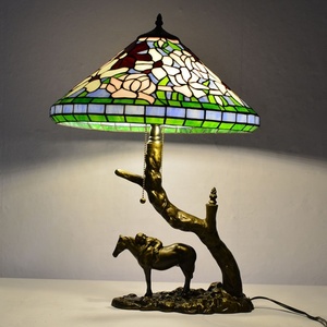 LongHuiJing Mediterranean Dome Stained Glass Lampshade Desk Lamp for Style AC LED <b>Coffee</b> <b>Table</b> Lamp Resin Horse Carrying Kid - Product Image 1