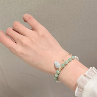 Gelang Mutiara Air Tawar Gaya Cina Baru 5-6mm Liontin Kuncup Bunga Giok Alami Rantai Ganda yang Dapat Disesuaikan Perhiasan