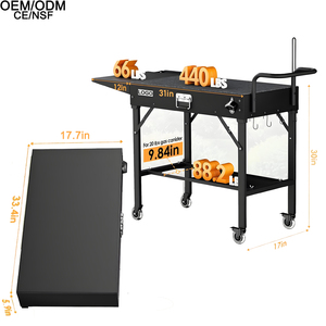 Table de chariot de <span class=keywords><strong>barbecue</strong></span> extérieure en fer pliable portable <span class=keywords><strong>personnalisé</strong></span> avec résistance à la chaleur pour accessoires de <span class=keywords><strong>barbecue</strong></span> d'arrière-cour en plein air - Product Image 5