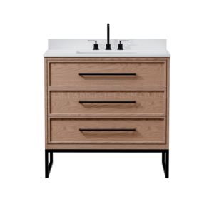 Novedad de 2025, tocador de baño minimalista independiente con marco de madera y tapa de mármol - Product Image 2
