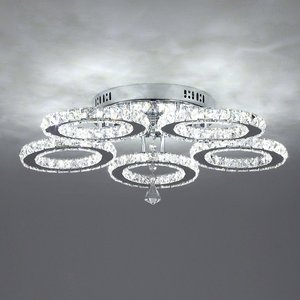 Lustre moderne de luxe en cristal LED Plafonnier nordique décoratif à 5 anneaux pour l'intérieur de la maison - Product Image 1