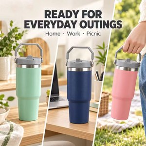 Wholesale 30 oz Travel Insulated Hot and Cold Drinks 20 oz Powder Coated Double Wall Coffee Tumbler Mugs with Straw Handle - Product Image 6