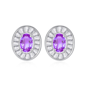 9 Geometric Halo Set 4*6mm Oval Cut Amethyst Stud <b>Earrings</b> Bezel 925 Sterling Silver Natural Stone Non Tarnish Jewelry - Product Image 1