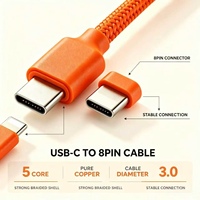 Kabel USB Type-C 8Pin 20W PD 3A Pengisian Cepat, Jalinan Nilon, Konduktor Tembaga Murni 1-2M untuk Ponsel, Power Bank, Smart Watch