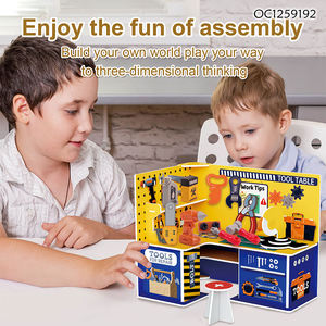 Banc d'atelier pour enfants, boîte à outils, puzzle 3D en carton, jouets faits main à assembler soi-même avec ensembles d'outils pour garçons, nouveaux <span class=keywords><strong>jeux</strong></span> de réflexion, vente en gros - Product Image 3
