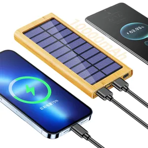 Neue Produkte 2024 Schnellladung mobile umweltfreundliche tragbare Led-Leuchtstoff-Holz-Powerbank 10000mah Bambus-Solarstrombank