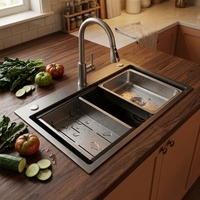 Évier de cuisine haut de gamme en acier inoxydable 304, design contemporain, cuve simple carrée, ensembles d'éviers de cuisine