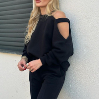 F240066 Sweat-shirt col rond personnalisé Ensembles deux pièces Tops à manches longues Pantalon de jogging fitness Ensembles de loisirs sexy pour femmes