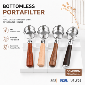 Porte-filtre à expresso en acier inoxydable à triple oreille sans fond avec poignée en bois massif de 51 mm pour machine à café <span class=keywords><strong>DeLonghi</strong></span> - Product Image 1