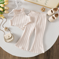Zomerkleding voor kinderen, effenkleurige halter top en onregelmatig gebreide broek, tweedelige set, kleertjes voor peuters