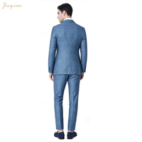 Costume d'affaires bleu pour homme en laine 70% avec revers cranté, simple boutonnage, 2 boutons, sans fente, vente en gros, service OEM ODM sur mesure en usine
