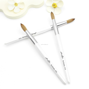 Manche en bois blanc, professionnel, Allemagne, 100% véritable Kolinsky, lisse, plus épais, multifonctionnel, forme ronde/ovale pour salon de manucure - Product Image 4
