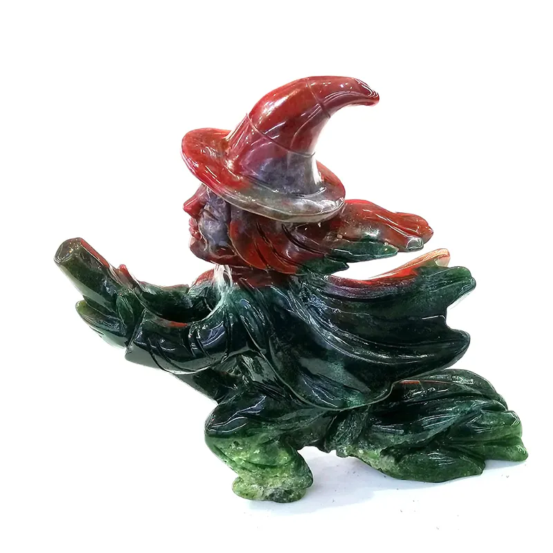 Wholesale crystal Crafts flying halloween witch ocean jasper flying witch Figurines Hand Carved flying witch For gift