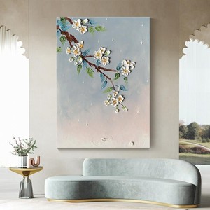Peinture à l'huile peinte à la main, art mural 3D en forme de fleur de prunier, pour salon, chambre à coucher, toile décorative, style impressionnisme - Product Image 2