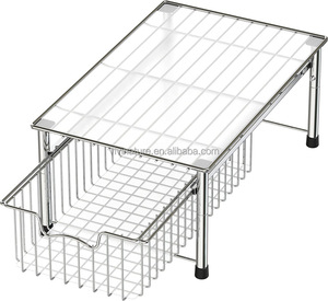 Tiroir de rangement coulissant à double niveau <span class=keywords><strong>sous</strong></span> l'évier Organisateur de cuisine Grille métallique Type debout Matériel métallique Stockage d'articles divers - Product Image 5
