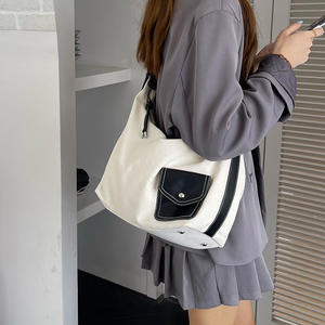 Bolso de lona minimalista para mujer, color blanco, gran capacidad, cierre de cremallera, bandolera, uso diario informal - Product Image 4