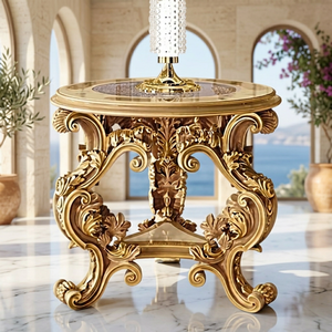 Handcrafted Solid Teak Wood Antique <b>Gold</b> Lightweight Movable Round Accent Stool Decorative Coffee <b>Table</b> for Living Room Bedroom - Product Image 4