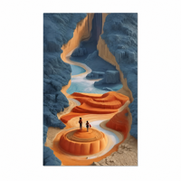 Impression sur toile polyester Giclée 60x90cm, Canyon abstrait surréaliste orange et bleu, art mural tendu pour la décoration du salon