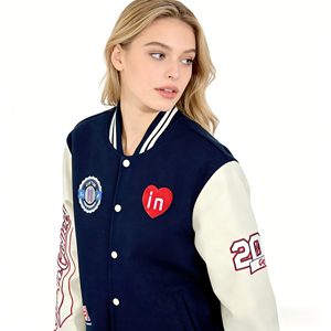Blouson de baseball vintage personnalisé en coton épais avec logo brodé et empiècements en cuir – Manteau streetwear oversize tendance pour hommes et femmes - Product Image 6