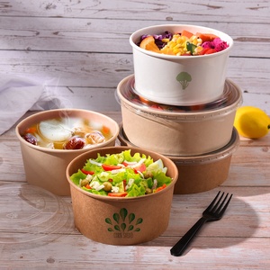 Bol en papier biodégradable jetable pour emporter bol à salade, récipients à salade kraft avec couvercle en papier/PLA en option - Product Image 2
