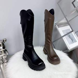 Winter Brown <b>Toe</b> Zip-Up Knee-High Boots Women's Water-Resistant Upper Genuine Leather Midsole Durable Arch <b>Support</b> Rubber - Product Image 2