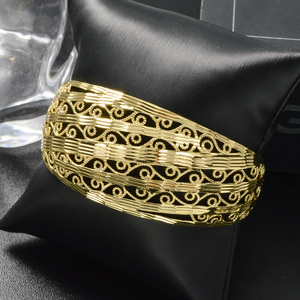 luxury fine custom women vintage filigree scroll hollow wide cuff 18k gold plated anti tarnish <b>bangles</b> <b>bracelets</b> - Product Image 5
