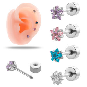 Fashion 316L Stainless Steel Fine <b>Stud</b> Earrings Zircon Jewelry Flat Back <b>Titanium</b> Steel Pushpin Earrings for Women - Product Image 1