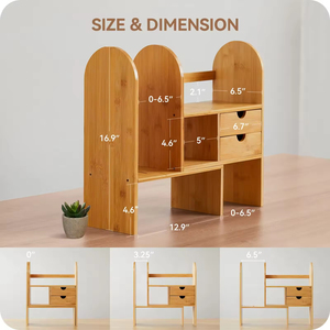 Custom Adjustable Bamboo Modern Eco-Friendly Portable Double Tier Bookshelf Organizer <strong>Tabletop</strong> Office <strong>Storage</strong> - Product Image 5