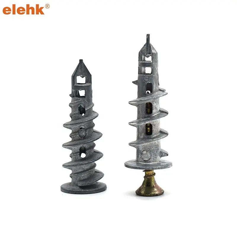 Elehk Plastic Anchor Dowel Plug Expansion Drywall Plasterboard Zinc Screw Alloy Anchor Hammer Drive Anchor