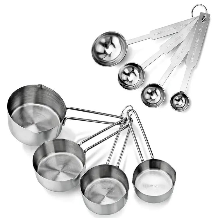 8 Piece Stainless Steel Measuring Cups and Spoons Set New Design Kitchen Measuring Tools