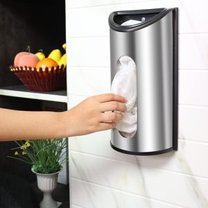 Hot Selling Kitchen wall mount stainless steel Grocery Bags Saver Plastic Bag Holder and Dispenser
