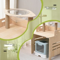 MEEW Arbre à chat moderne en bois à plusieurs niveaux avec grotte fermée, poteaux à gratter en sisal, support amovible pour bac à litière, design écologique