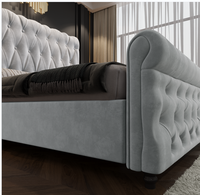 Cadre de lit en velours blanc de luxe, lit plateforme moderne capitonné avec tête et pied de lit hauts pour chambre à coucher