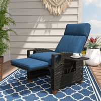 Chaise longue d'extérieur en rotin de couleur personnalisée, chaise longue réglable en osier pour patio avec table d'appoint et repose-pieds