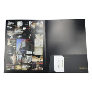Carpeta de archivos de papel <span class=keywords><strong>A4</strong></span> de presentación de papel de tarjeta negra de impresión personalizada de doble cara con ranura para tarjeta de visita - Product Image 5