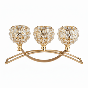 Portavelas de perspectiva moderna acabado dorado con trabajo de cristal personalizado tres candelabros soporte hogar Villa cena Mesa Tope Decoración - Product Image 1