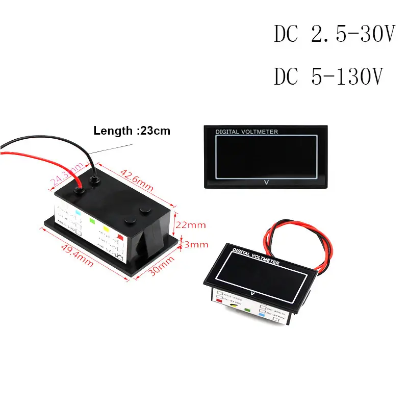Vente en gros de voltmètre numérique à 2 fils, écran LED de 0.56 pouces, DC5V-130V étanche, panneau de tension CC de haute précision